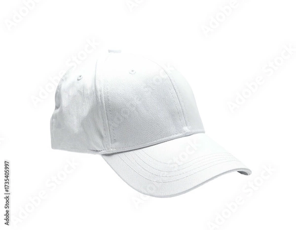 Obraz A plain white baseball cap, angled slightly, against a black background