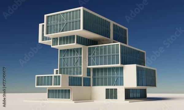 Obraz Architectural office building 3d tower rendering wallpaper background