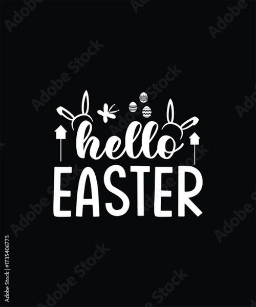 Obraz Hello easter text with bunny ears and easter eggs graphic design