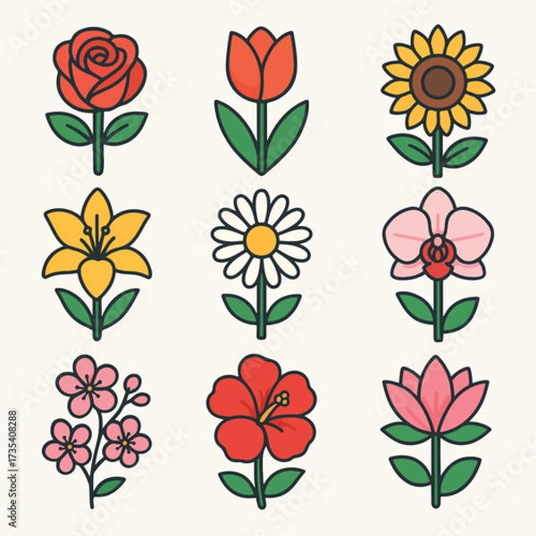 Obraz Flower in the vector flat sticker style