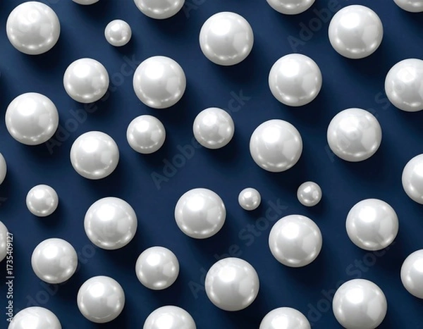 Fototapeta White pearls arranged on a navy blue surface