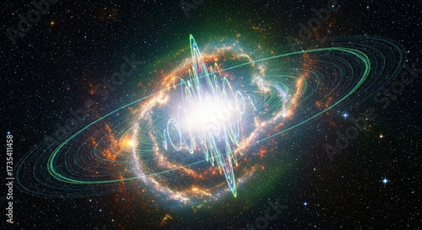 Fototapeta Distant Quasar with Bright Energy Jets and Starfield