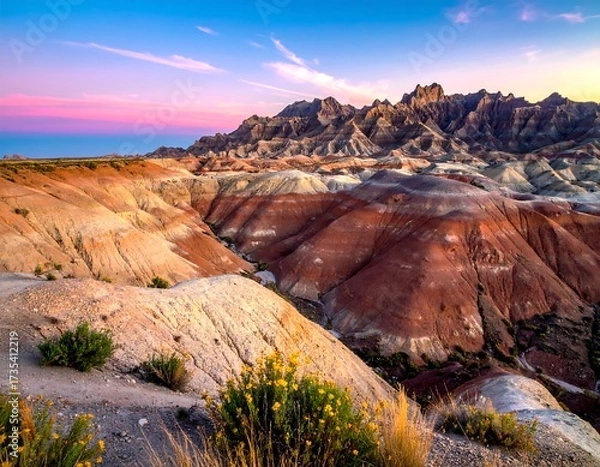 Obraz Colorful badlands landscape at dawn