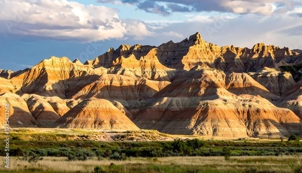 Obraz Colorful badlands landscape at sunset