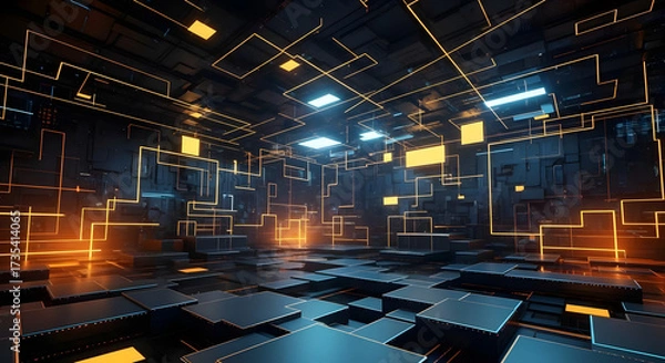 Fototapeta Step into the future with this dynamic digital cityscape, perfect for tech, innovation, and futuristic concepts