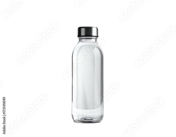 Obraz A tall transparent bottle with a black cap, set against a black background