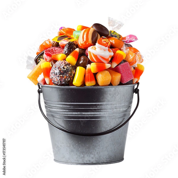 Fototapeta A bucket overflowing with assorted halloween candiespng