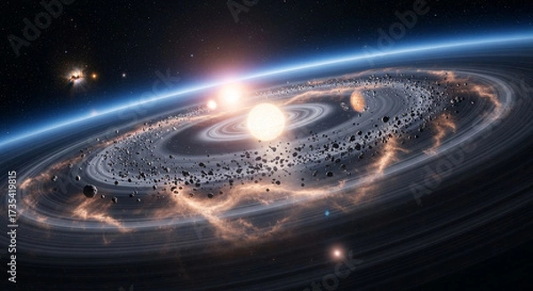 Fototapeta Swirling Protoplanetary Disks in Young Star System