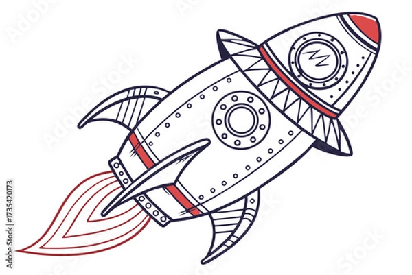 Obraz Retro rocket ship flying with flame