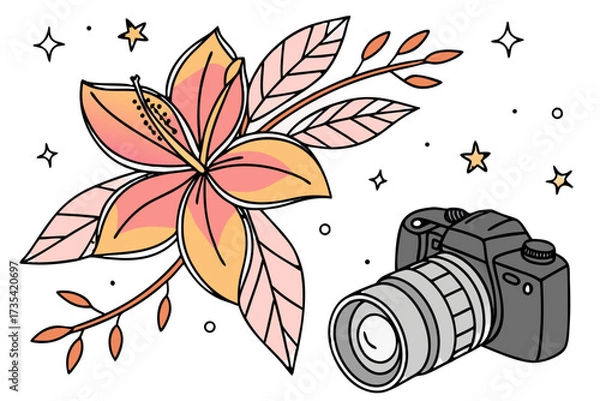 Obraz Camera and hibiscus flower with stars