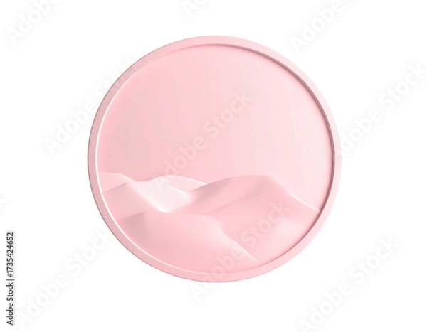 Fototapeta A minimalist, circular relief sculpture of mountains in soft, pink tones