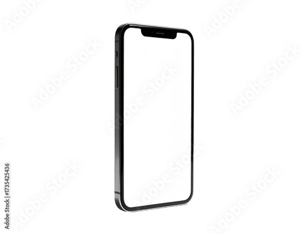 Obraz Sleek smartphone angled slightly, screen bright white against a black background