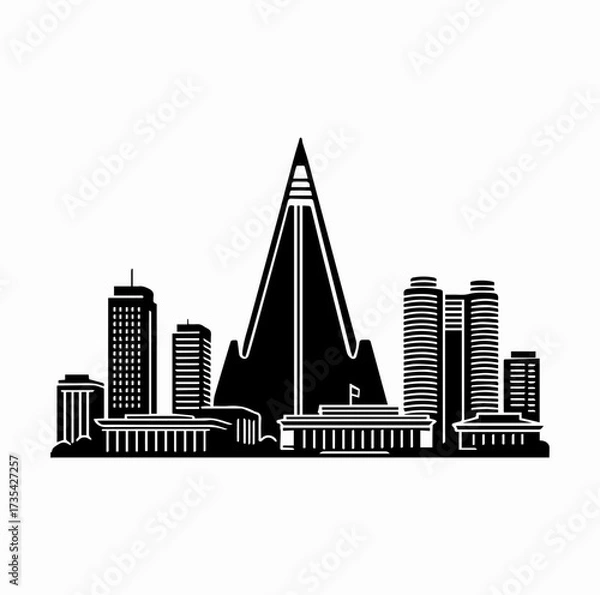 Fototapeta Pyongyang Skyline Silhouette with Ryugyong Hotel