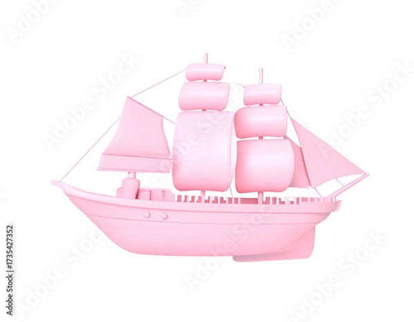 Fototapeta A three-masted, pink sailing ship floats in a black space