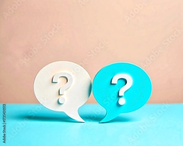 Fototapeta Paper Speech Bubbles with Question Marks on Blue and Pink