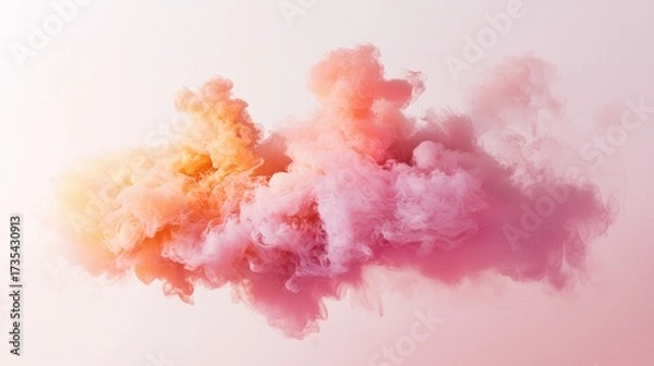 Fototapeta Colorful cloud of pink and orange smoke floating against a soft pastel background