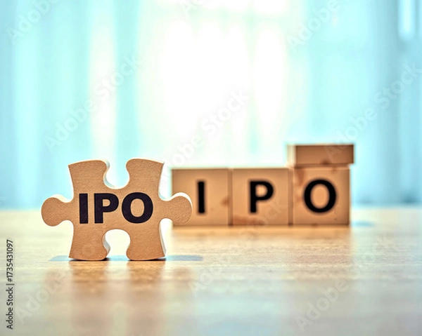 Fototapeta Wooden Puzzle Piece with IPO Text on Table and Letters Box