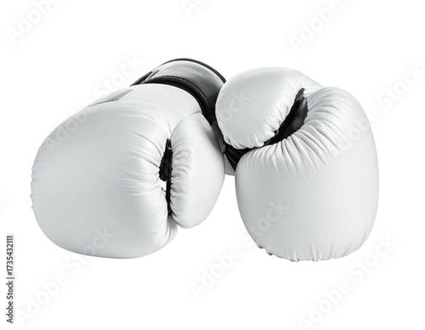 Obraz Two pristine white boxing gloves sit isolated against a solid black background