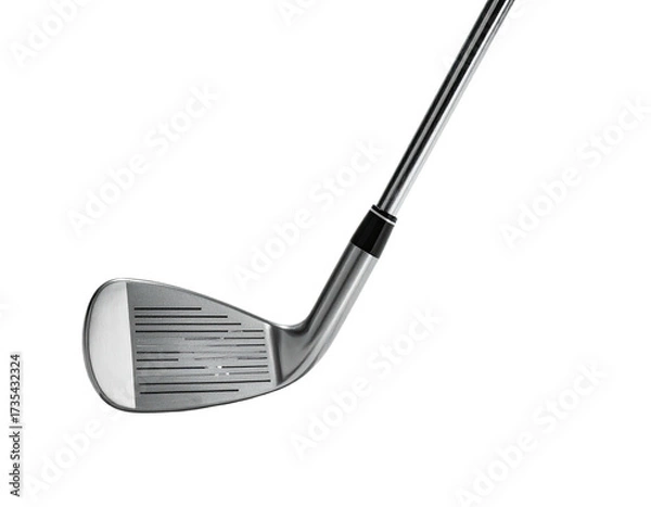 Obraz A close-up, angled view of a golf club iron against a black background