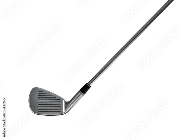 Obraz A detailed close-up shot of a golf club, angled, set against a black background