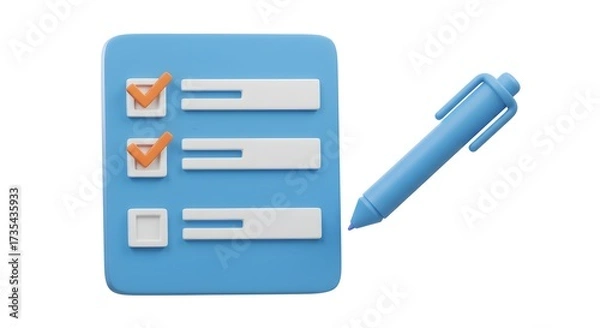 Fototapeta Checklist with Pen 3D Render Icon