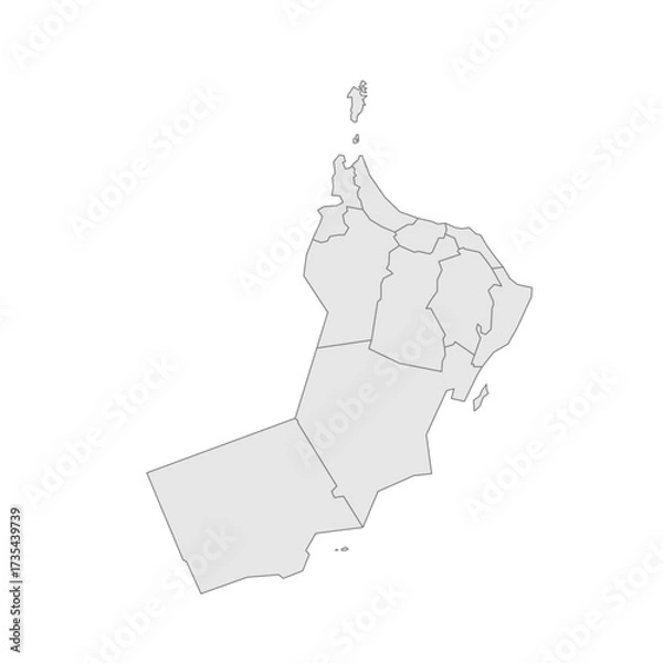 Fototapeta Oman political map of administrative divisions - governorates. Grey blank vector editable map EPS.