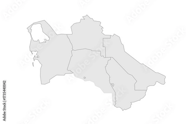 Fototapeta Turkmenistan political map of administrative divisions - regions and capital city district of Ashgabat. Grey blank vector editable map EPS.