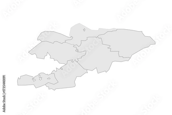 Fototapeta Kyrgyzstan political map of administrative divisions - regions and independent cities of Bishkek and Osh. Grey blank vector editable map EPS.