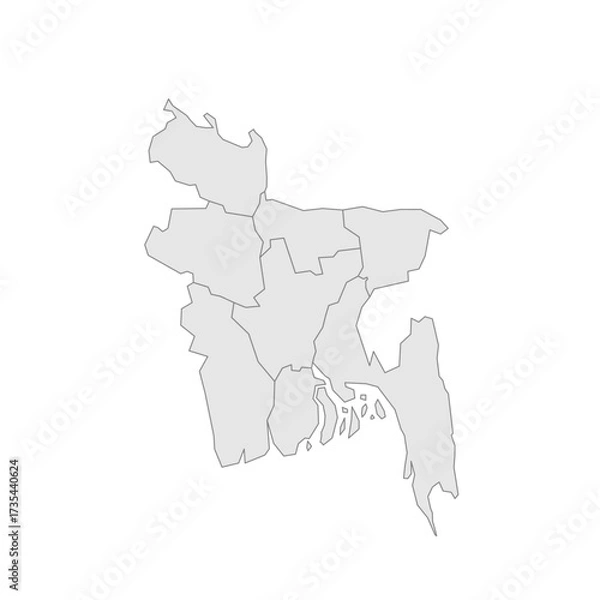 Fototapeta Bangladesh political map of administrative divisions - divisions. Grey blank vector editable map EPS.