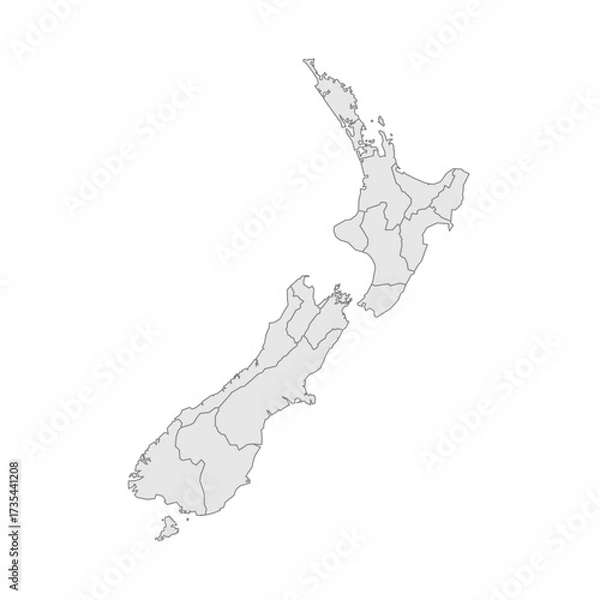 Fototapeta New Zealand political map of administrative divisions - regions. Grey blank vector editable map EPS.