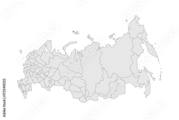 Fototapeta Russia political map of administrative divisions - oblasts, republics, autonomous okrugs, krais, autonomous oblast and 2 federal cities of Moscow and St Petersburg. Grey blank vector editable map EPS.