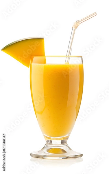 Fototapeta Glass of a Fresh Mango Smoothie Isolated on a White Background.