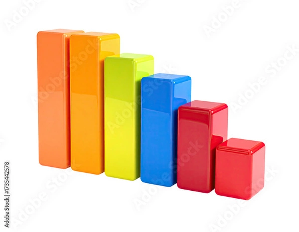 Fototapeta Colorful decreasing bar graph on black background representing data trends