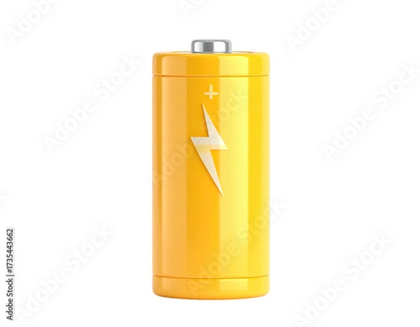 Fototapeta A 3D rendered image of a tall yellow AA battery with a lightning bolt