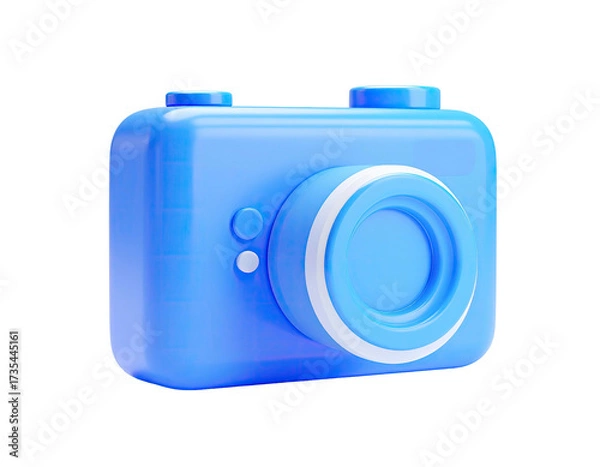 Fototapeta A glossy, light blue 3D render of a cartoon camera with rounded edges