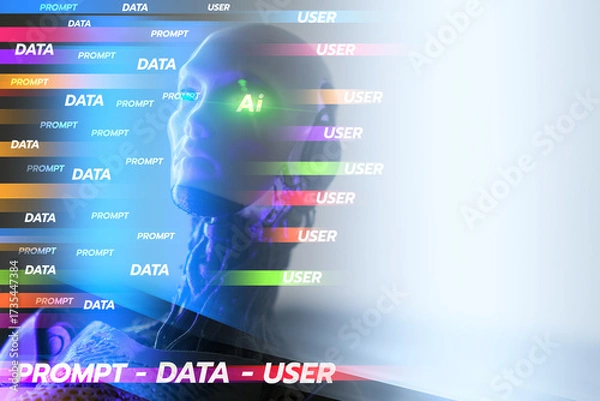 Fototapeta Robotic artificial intelligence robot The working  generative ai of data  prompt ai promp to work data information information technology