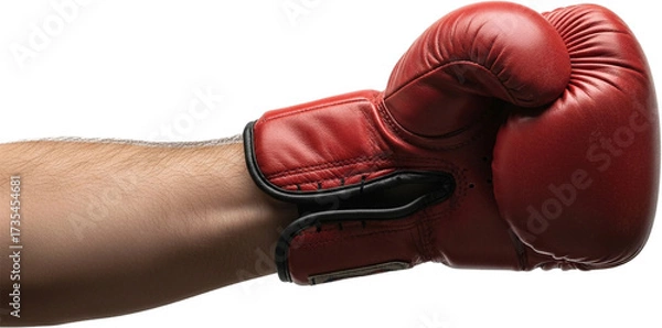 Obraz Athletes Arm Wearing a Red Leather Boxing Glove, Ready for Training