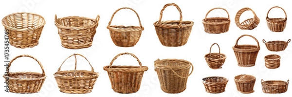 Fototapeta Hand drawn wicker basket collection set – vector illustration