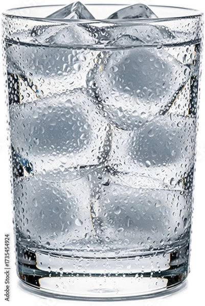 Obraz Refreshing Cold Water with Ice Cubes and Condensation in Clear Glass