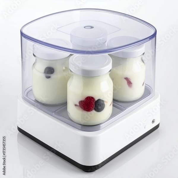 Fototapeta Homemade Yogurt Maker with Berry Infusions Displayed on a White Background Studio Setting