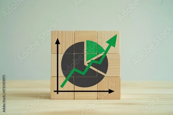 Fototapeta Conceptual image of business growth and sustainability represented by a pie chart and rising arrow