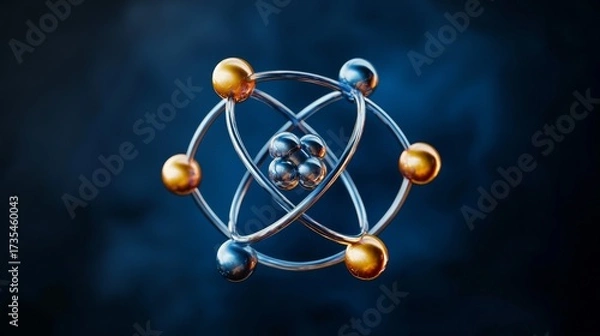 Fototapeta Colorful atomic model floating in dark space with glowing effects and intricate details