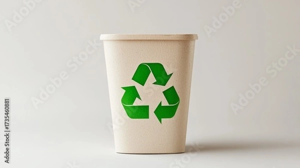 Fototapeta Recyclable cup with green recycling symbol designed for eco-friendly use in cafes and events