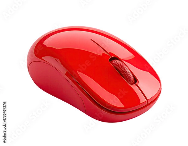 Obraz Glossy, red wireless computer mouse with a scroll wheel, isolated on black