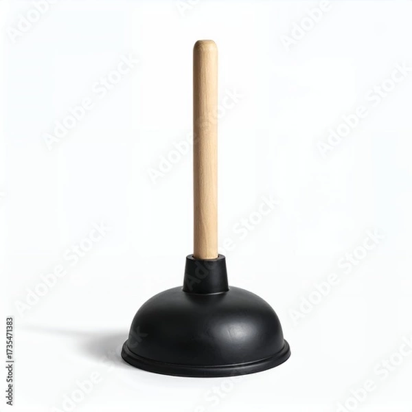 Fototapeta Plunger with wooden handle on white background representing plumbing solutions