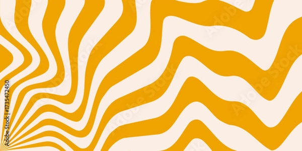 Fototapeta Trippy burst lines background. Psychedelic wavy stripes wallpaper in yellow color. Linear sunburst swirl. Twisted and distorted curly texture. Vector illustration