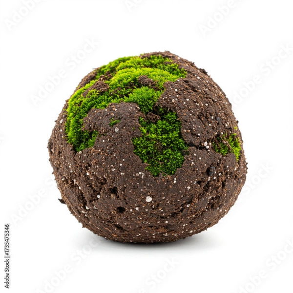 Obraz Mossy Soil Clod on White: Detailed 8K Image for Scientific Study and Texture Use.
