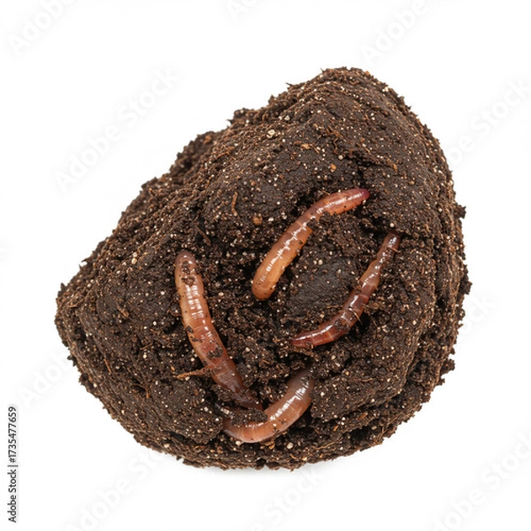Obraz Soil Clod with Worm Castings on White: Healthy Soil Ecosystem Detail, 8k.