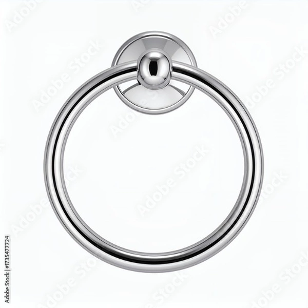 Fototapeta Sleek metallic towel ring showcases minimalist design on a clean white background