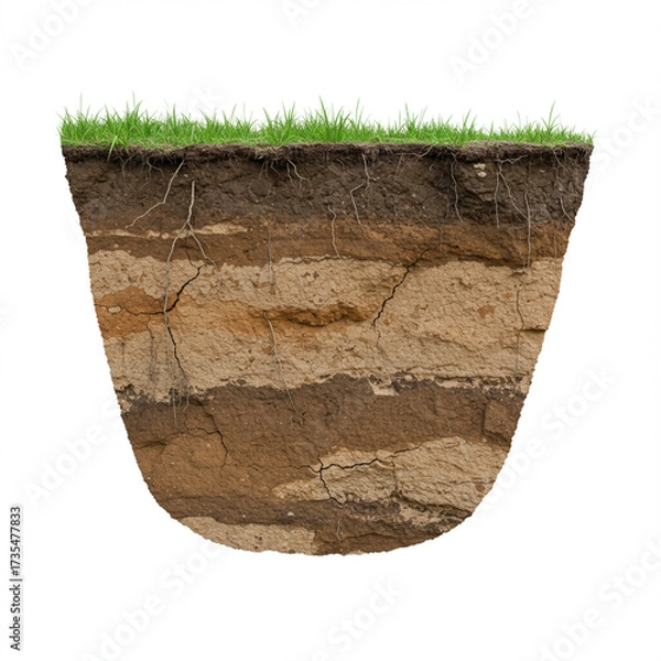 Obraz Detailed Soil Erosion: Topsoil Loss, Isolated on White Background, High Detail, 8K.